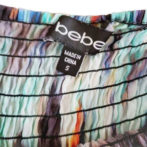 Bebe Colorful Smocked Silk Blouse Women Size S - Picture 4 of 8